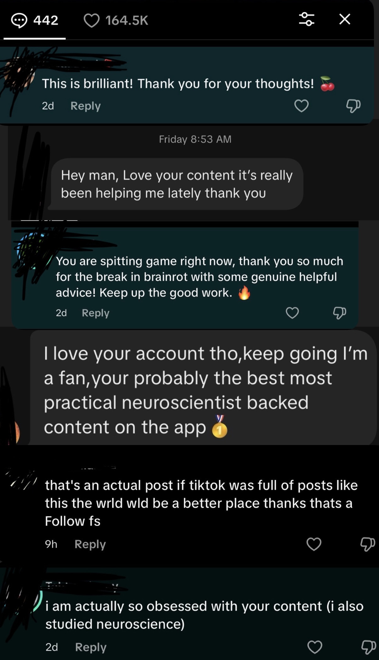 TikTok comments from DeBrainrot community
